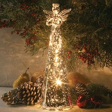 LED Lighted Mercury Glass Angel Figurine Christmas Holiday Tabletop Home Decor picture