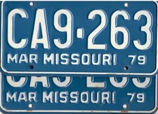 MISSOURI passenger 1979 license plate *PAIR* 