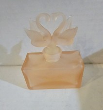 Vintage Pink Satin Glass Perfume Bottle Two Swans Themed Stopper picture