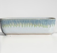 Stoneware Window Planter with 3 Sections glaze Drip Design Green Blue picture