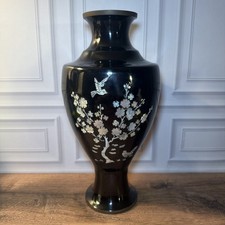 Vintage Korean Black Lacquer Mother of Pearl Inlay Brass 13