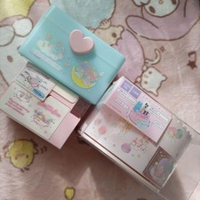 Sanrio Little Twin Stars 3pc Set Mirror Box Pen Stand Cosmetic Rack Pink Blue picture