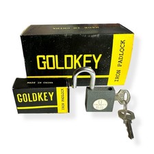 NEW Vintage 1950s GoldKey Iron Padlock w/ Keys picture