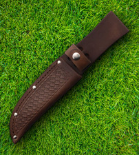 Natural Dark Brown Basketweave Leather Sheath For Knife Blade Of Up To 5.25