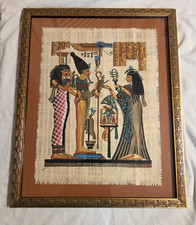 Vintage Excuisite Framed Egyptian Papyrus Painting - 19' x 15.5' Signed picture