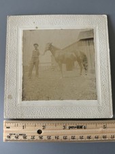 Antique Sepia Photograph Man With Horse 4.5” X 4.5” picture