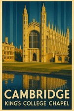 Cambridge King's College Chapel Poster 🌟 Mid-Century Style 24x36” - Retro Art picture