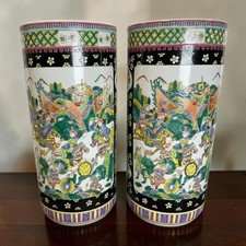 Antique Qing Dynasty Chinese Famille Noire Porcelain Umbrella Stands Vases 18