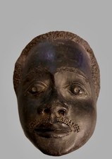 Vintage Dark Brown Clay/Ceramic Matte African-Style Mask Wall Hanging~1960-70s picture
