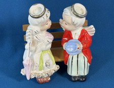VTG Salt & Pepper Shakers Kissing Boy Girl Angels Bench Ceramic Figurine Japan picture