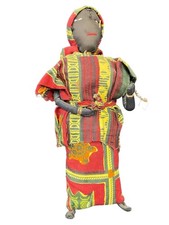 Vintage African Handmade Cloth Doll Folk Art Ethnic Fabric Red Yellow Green 12 I picture