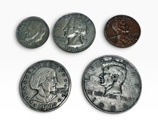 Vintage JFK 7” 1964 50 Cents Metal Oversized Coin Art Wall Plaque Set MCM Sexton picture