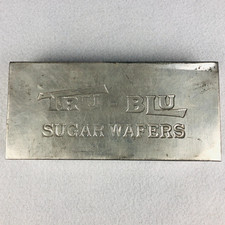 Antique TRU-BLU Sugar Wafers Tin Early 1900s Cookie with lift off lid Chicago? picture