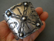 Old Native American Navajo Sterli Silver Hogan Appliques Stampwork Cuff Bracelet picture