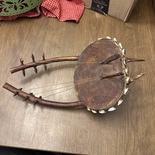 Vintage Collectible Wooden 6 String African Musical Instrument Gourd Guitar picture