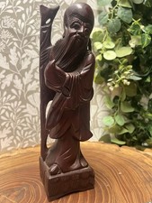 Vintage Hand-Carved Chinese Wooden Shouxing, God of Longevity Figurine picture