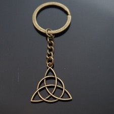 Bronze - Celtic Hollow Knot Trinity Amulet Irish Triangle Charm Keychain Gift picture