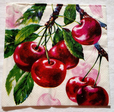 VIBRANT CHERRIES CHERRY ON BRANCH  ~ 2 INDIVIDUAL Luncheon Decoupage Napkins picture
