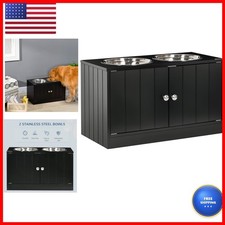 PawHut Large Elevated Dog Bowls with Storage Cabinet 44L Brown picture