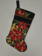 Finished Bucilla Tapestry Needlepoint Stocking Red Poinsettias Vintage 90s  picture