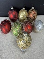 (8) Egg Shape/Size Elegant Holiday Ornaments RARE BLOWN DAZZLED GLASS EGGS picture