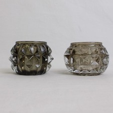 Partylite Rockport Pair Black Clear Glass Votive Candle Holders 2.25