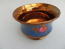Antique Stunning Cobalt Blue & Lustre Ware Bowl With Pink Roses Dish Trinket  picture