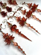 Christmas Tree Dangle Ornaments Red 8” Lot Of 10 Ornate Glistening Bling Xmas picture