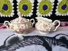 Vintage Nasco Japan Rose Garden Creamer and Lidded Sugar Bowl Set Pink Chintz picture