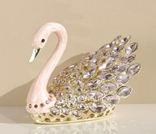 Elegant Crystal Swan Trinket Box Gold Tone Jewelry Box Home Decor Gift picture