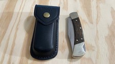 Buck 110USA Ebony WOOD Handle Folding Hunting Knife Lockback W/Leather Sheath-'- picture
