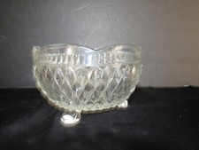 Vintage Indiana Glass Diamond Point Footed Bowl With Scalloped Rim picture