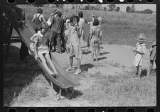 Photo:1930s Children Playground Slide Rural Field Black and White Photo picture