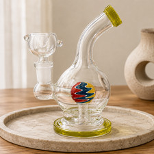 Moss Green Orb Perc Mini Glass Water Pipe – 6–6.5 Inch Round Bong with Bowl picture