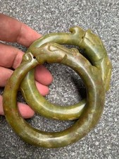 2Pcs Wonderful Large Chinese Old Jade Hand Carved *Dragon* Bangle Bracelets picture