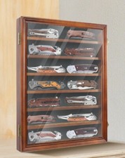 Knife Display Case Cabinet 14+ Wood Walnut Pocket Knives Holder Wall Shadow Box picture