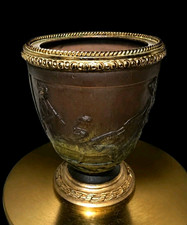 Georges de Feure Signed Satin Art Glass Vase Gilt Metal Mounts Figural Relief picture