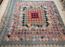 Vtg MC Handmade Quilt Trip Around the World Patchwork Postage Stamp Feed Sack picture