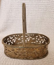 Vintage Brass Basket With Floral Cutouts And Twisted Edging And Handle picture