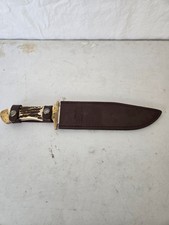 BREAK UP COUNTRY KNIFE FAUX BONE HANDLE 14IN LEATHER SHEATH picture