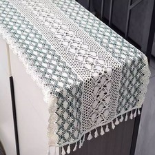 17x39inch Vintage Hand Crochet Lace Table Runner Cotton Tablecloth Dresser Scarf picture