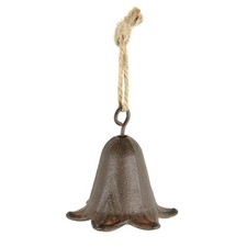 Tiny Cast Iron Tulip Flower Shaped Bell Rustic Hanging Porch Chime Jute Rope picture