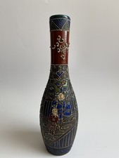 Antique SATSUMA Moriage Porcelain Hand Painted Enamel Sake Bottle/Vase picture