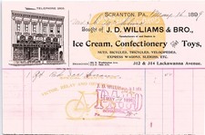 1899 Scranton J.D. Williams Billhead, Bicycles & Ice Cream picture