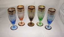 5x Mid-Century Modern, Gold Banded 5 oz Champagne, Cocktail Glasses, Romania picture