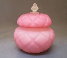 Antique Consolidated Glass Pink Satin Cased Glass Quilted Trinket Powder Box Jar picture