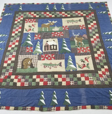 Vintage Handmade Beautiful Northwoods Walk Multicolored Quilt 84x82 Inch picture