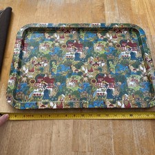 Vintage J. Luber design Donald Brun-Swiss designer metal tray-whimsical folk-art picture