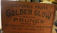 California Fruits Golden Glow Prunes Vintage Wooden Crate Advertising Box  13x9 picture
