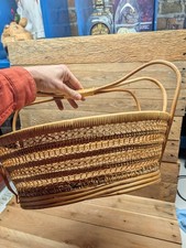 Vintage Longaberger Wicker Oval Basket Tall Bow Loop Handles Woven Boho Decor picture